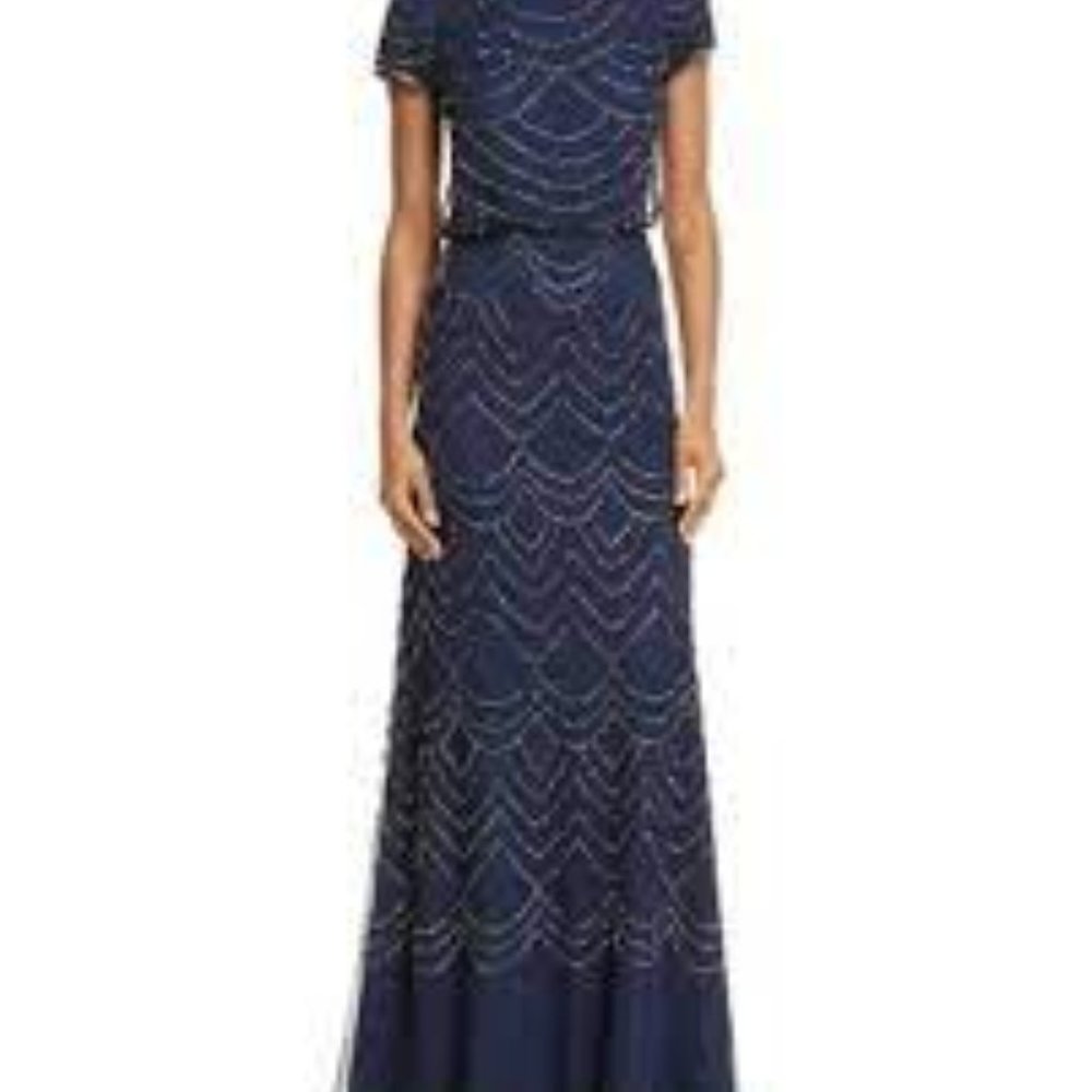 Adrianna Papell Beaded Blouson Gown NAVY
